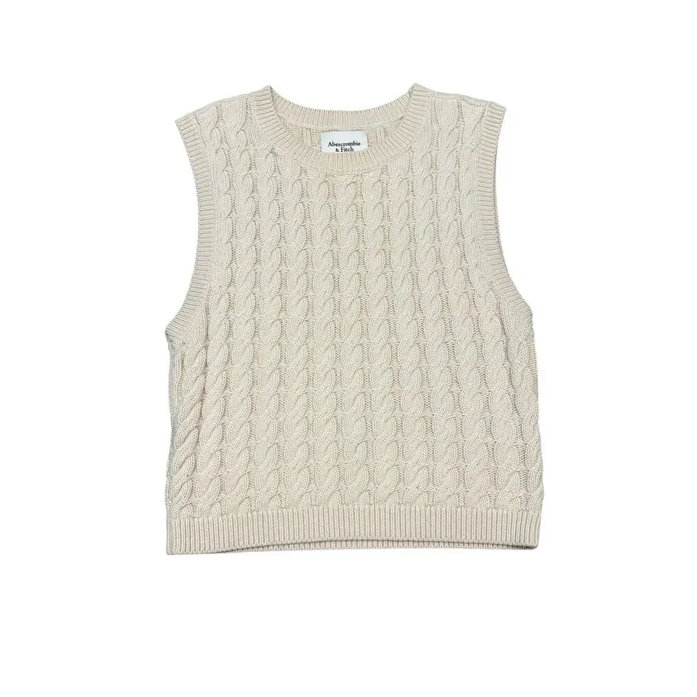 Abercrombie & Fitch Cream Cable Knit Sweater Vest Size S